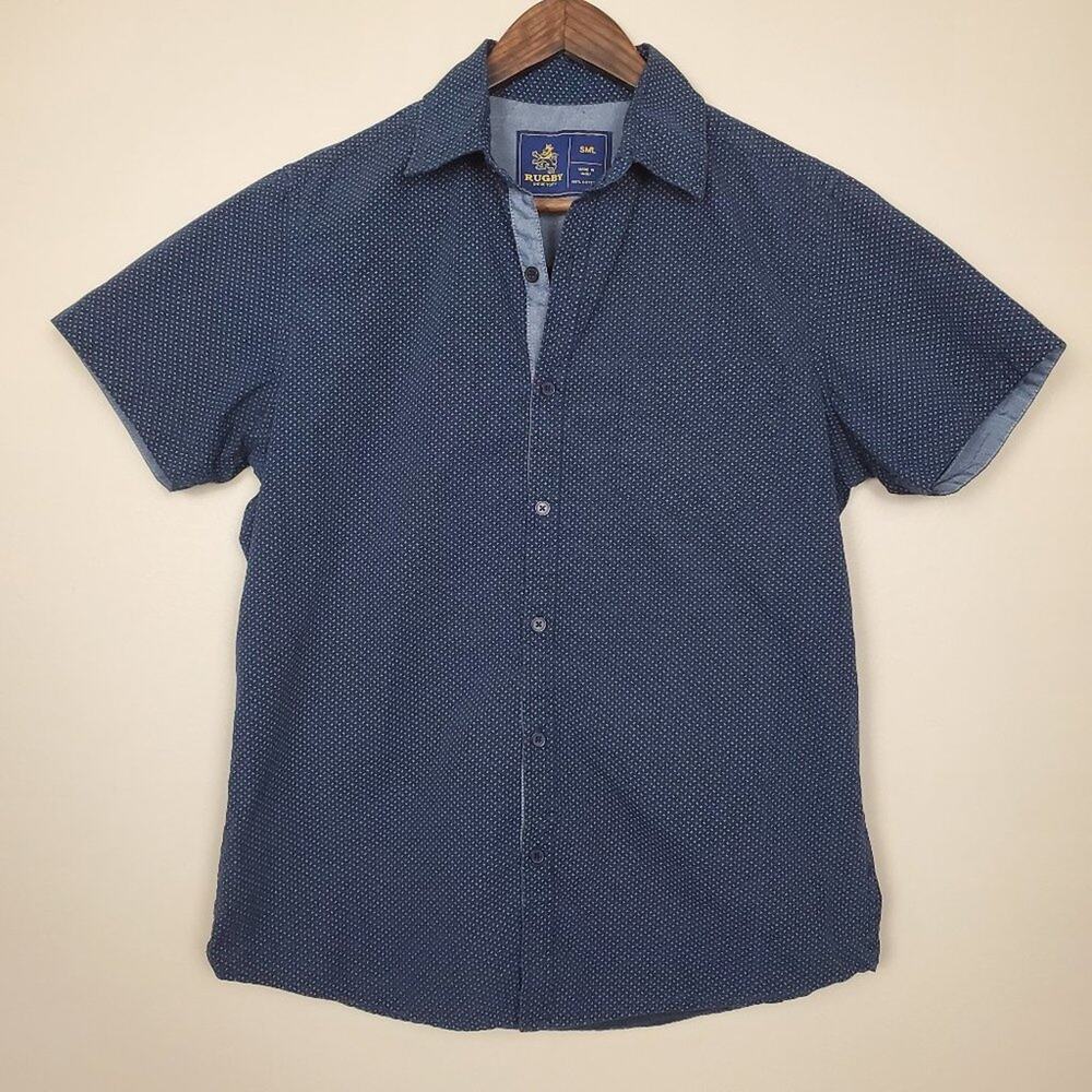 Rugby University Bow Tie Print Shirt Navy Small